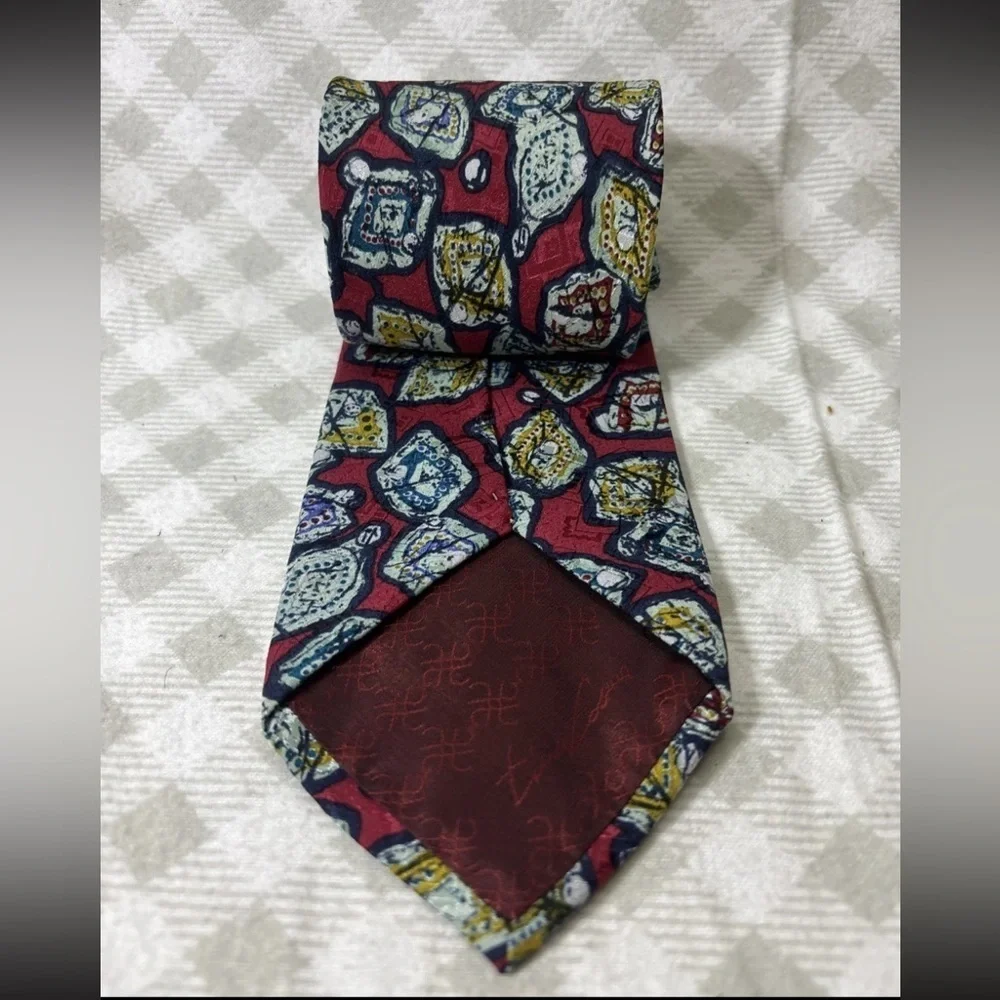 Tino Cosma 100% Italian Silk Necktie Red And Blue Pattern